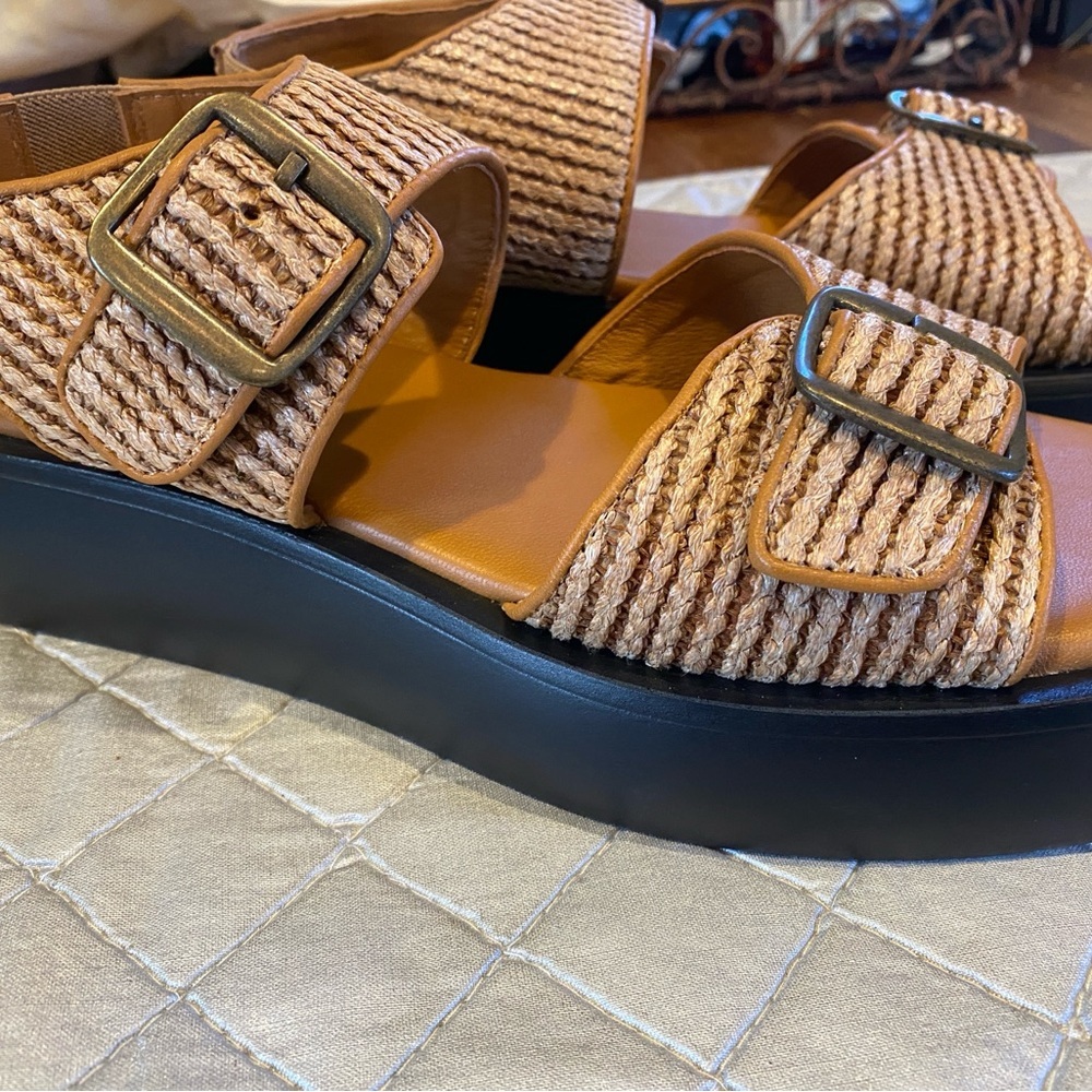 NIB Free People Tan Weave Sandals with Buckle​ - Picture 2 of 6